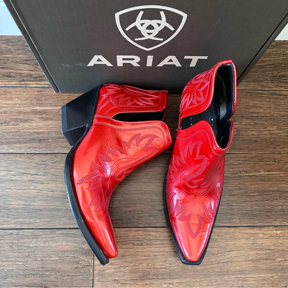 Ariat Red Leather Western Ankle Boots